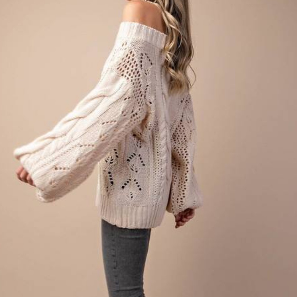 Parker Chunky Cable Knit Sweater (Soft Ivory) - Picture 3 of 6